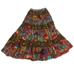 Phool Multicolor Small Boho Drawstring Cotton Floor Length Skirt Flowy Festival